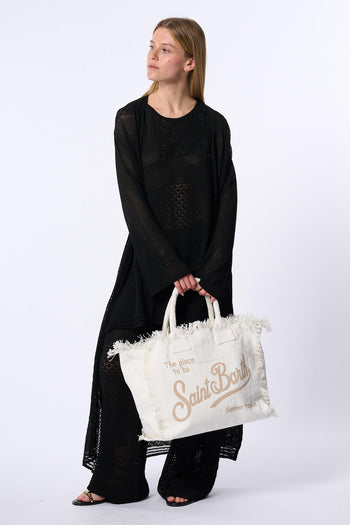 Kimono Lungo Traforato Nero Donna - 7