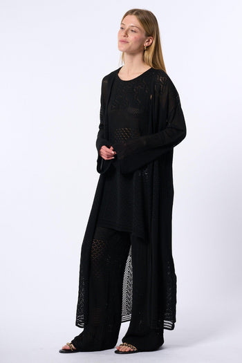 Kimono Lungo Traforato Nero Donna - 4