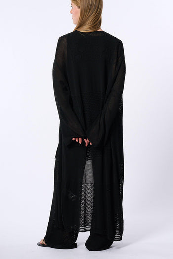 Kimono Lungo Traforato Nero Donna - 5