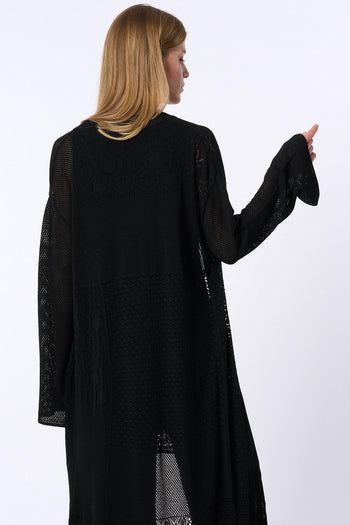 Kimono Lungo Traforato Nero Donna - 6