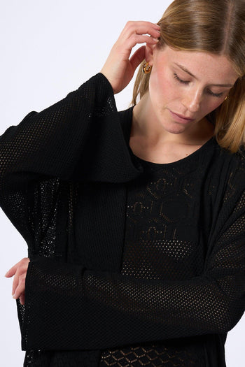 Kimono Lungo Traforato Nero Donna - 2