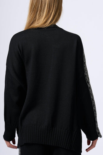 Maglia Bordo Jacquard Nero Donna - 8