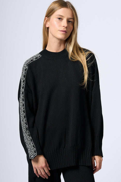 Maglia Bordo Jacquard Nero Donna - 2