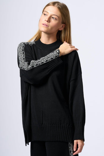 Maglia Bordo Jacquard Nero Donna - 3