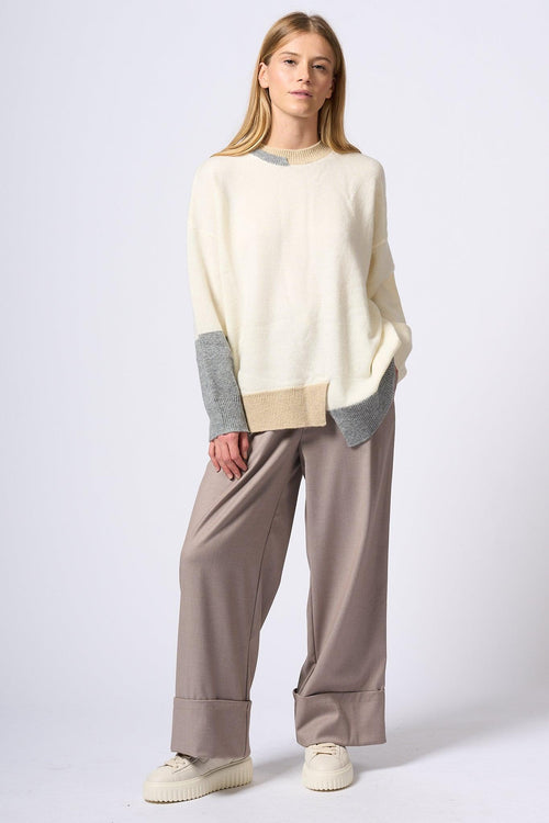 Maglione Asimmetrico Beige/grigio Donna - 2