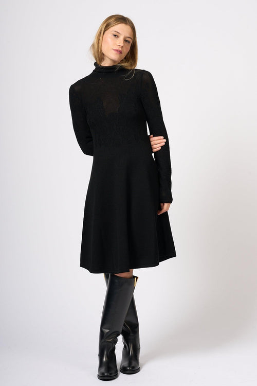 Abito in Maglia Punto Pizzo Nero Donna