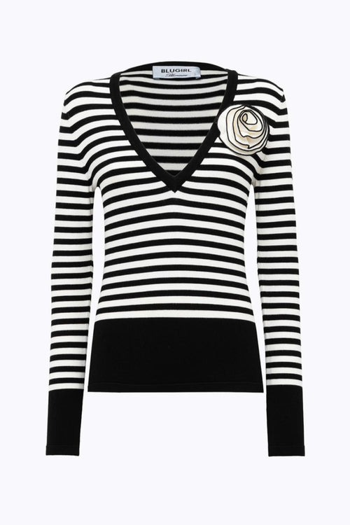 Maglia a Righe con Spilla Bianco/Nero Donna
