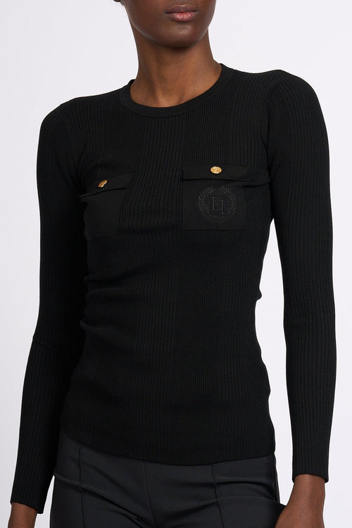 Maglia Costina Girocollo Nero Donna