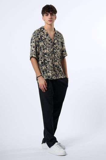 Laneus Camicia Fantasia Palme Nero Uomo - 3