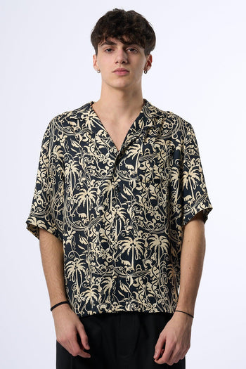 Laneus Camicia Fantasia Palme Nero Uomo - 4