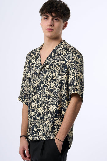Laneus Camicia Fantasia Palme Nero Uomo - 5