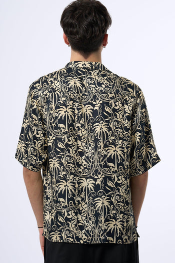Laneus Camicia Fantasia Palme Nero Uomo - 6