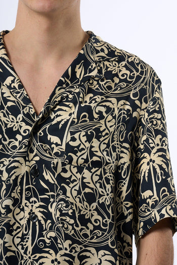 Laneus Camicia Fantasia Palme Nero Uomo - 2