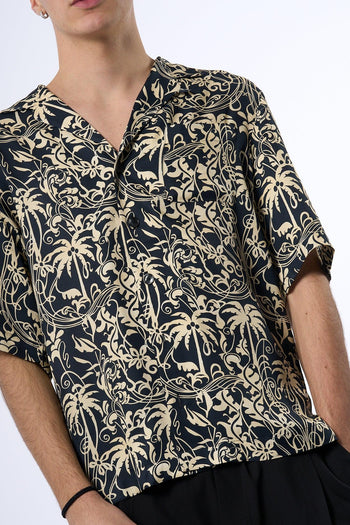 Laneus Camicia Fantasia Palme Nero Uomo - 7