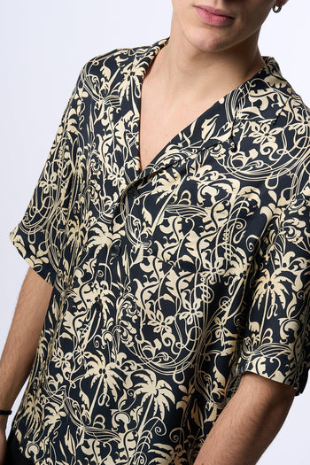 Laneus Camicia Fantasia Palme Nero Uomo - 8