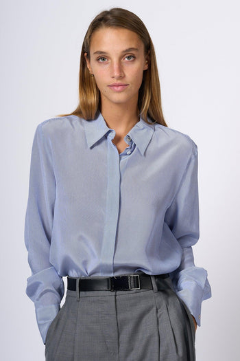 Camicia Pagine Righe Azzurro Donna - 4