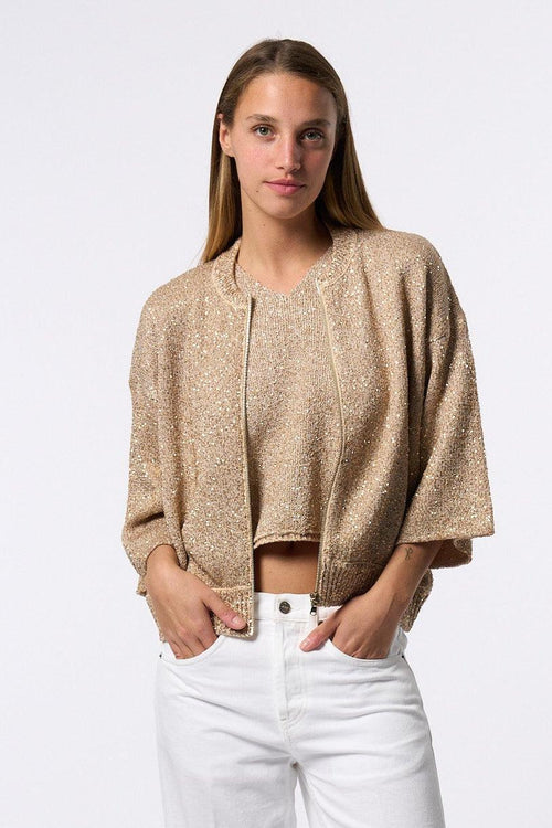 Cardigan Pailettes Beige Donna
