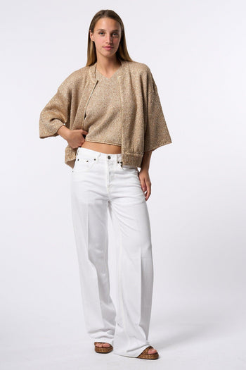 Cardigan Pailettes Beige Donna - 7