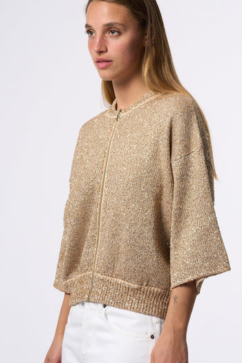 Cardigan Pailettes Beige Donna - 4