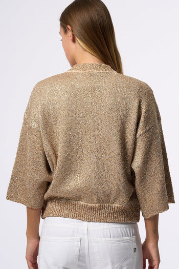 Cardigan Pailettes Beige Donna - 6