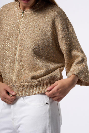 Cardigan Pailettes Beige Donna - 2