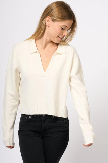 Maglia Profumo a Polo Cropped Bianco Donna - 4