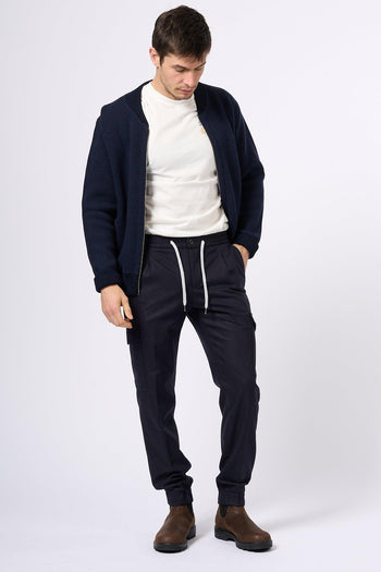 Pantalone Jogging Cargo in Lana Blu Uomo - 3