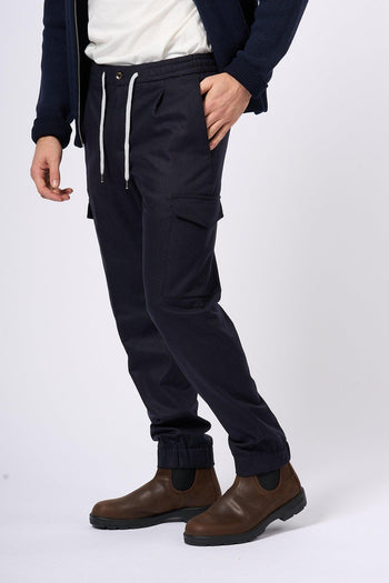 Pantalone Jogging Cargo in Lana Blu Uomo - 4