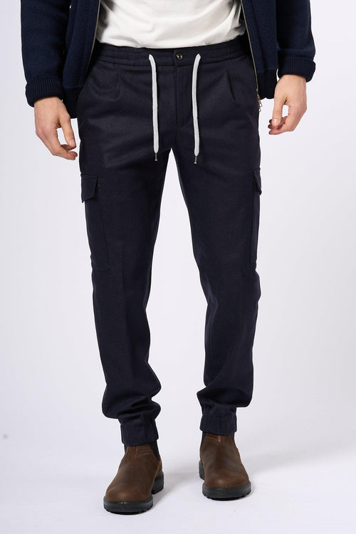 Pantalone Jogging Cargo in Lana Blu Uomo