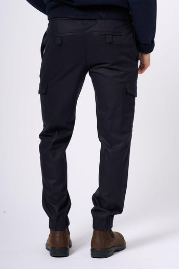 Pantalone Jogging Cargo in Lana Blu Uomo - 5