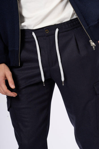 Pantalone Jogging Cargo in Lana Blu Uomo - 6