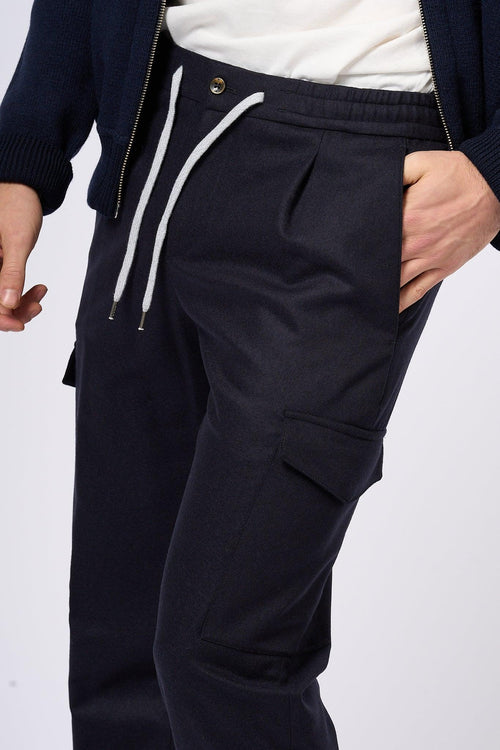 Pantalone Jogging Cargo in Lana Blu Uomo - 2