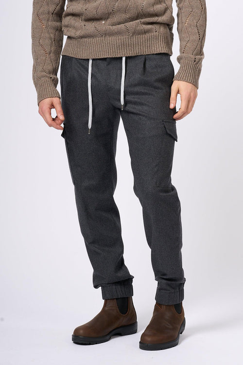 Pantalone Jogging Cargo in Lana Grigio Uomo