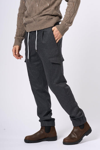 Pantalone Jogging Cargo in Lana Grigio Uomo - 3