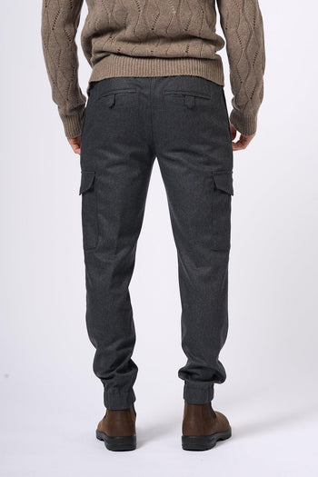 Pantalone Jogging Cargo in Lana Grigio Uomo - 4