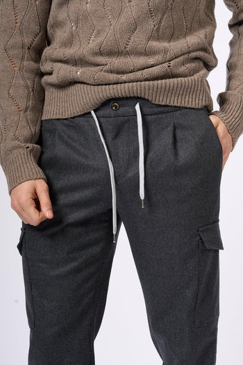 Pantalone Jogging Cargo in Lana Grigio Uomo - 6