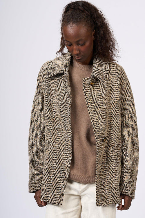 Caban Tweed Beige/nero Donna