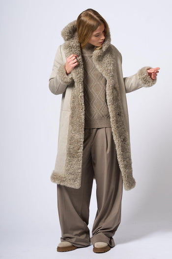 Cappotto Lungo Eco Montone Grigio Donna - 3