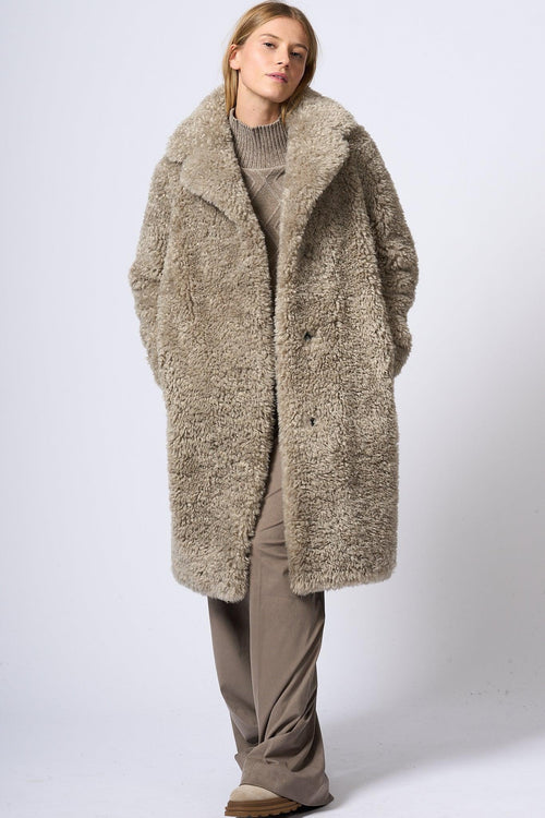 Cappotto Lungo Eco Montone Grigio Donna