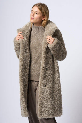 Cappotto Lungo Eco Montone Grigio Donna - 5