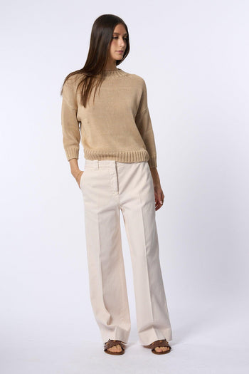 Maglia Girocollo Manica Beige Donna - 2