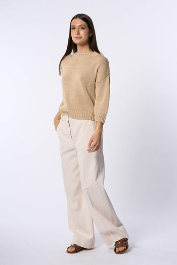 Maglia Girocollo Manica Beige Donna - 7