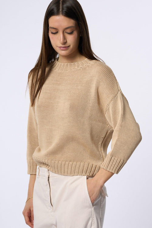 Maglia Girocollo Manica Beige Donna