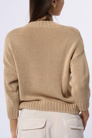 Maglia Girocollo Manica Beige Donna - 4