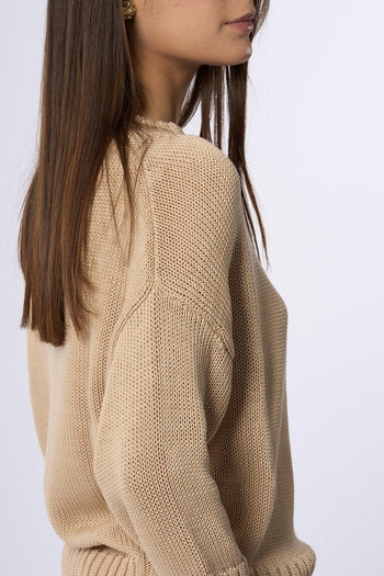 Maglia Girocollo Manica Beige Donna - 5
