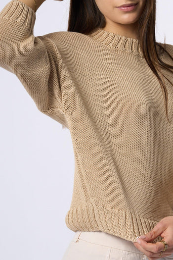 Maglia Girocollo Manica Beige Donna - 6