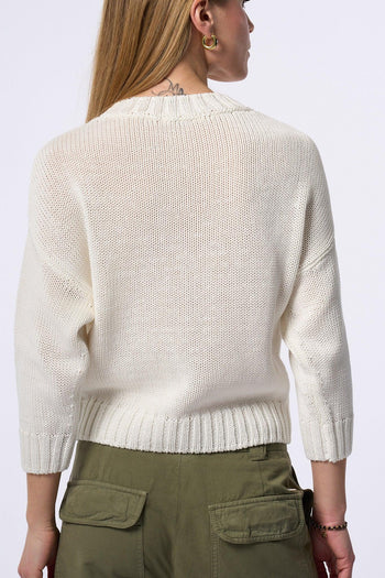 Maglia Girocollo Manica Bianco Donna - 5
