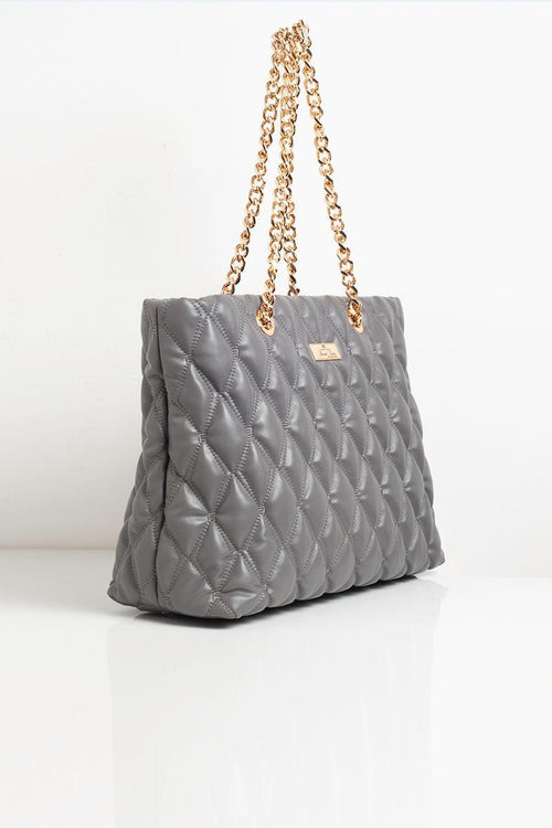 Shopper in tessuto embossed con manici in catena - 2