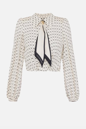 Camicia cropped stampa rombo con foulard - 6