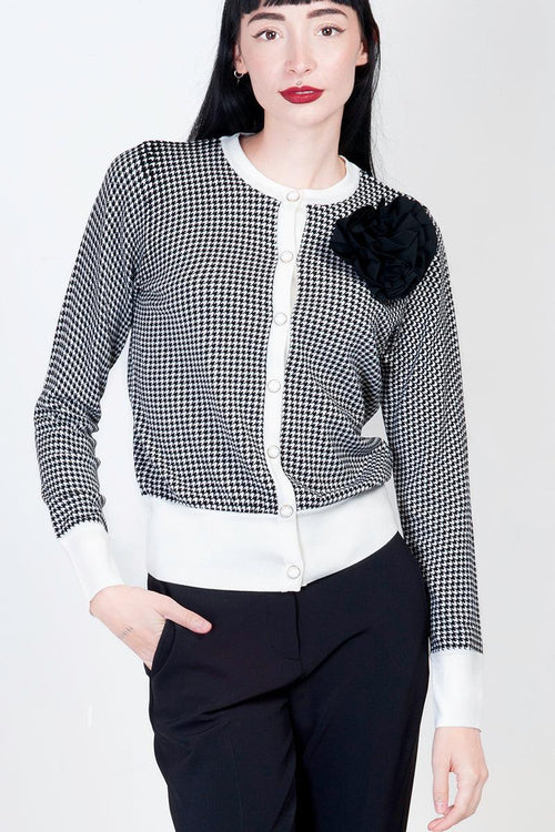 Cardigan double face con spilla